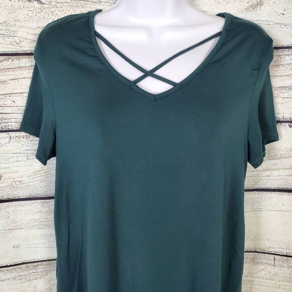 Lime & Chili Green Criss Cross Neck Short Sleeve Tunic Top Women’s XL - Picture 2 of 7